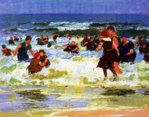 At the Beach by Edward Potthast - Hand-Painted Oil Painting Reproduction