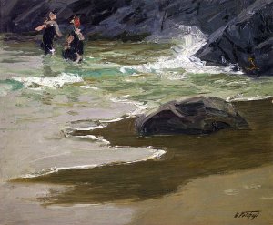 Main Product Photo of Bathers by a Rocky Coast Painting by Edward Potthast