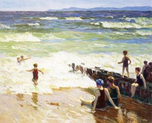 Main Product Photo of Bathers by the Shore also known as Bathers by the Sea Painting by Edward Potthast