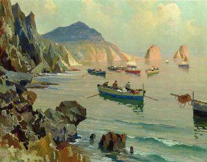 Main Product Photo of Boats in a Rocky Cove Painting by Edward Potthast