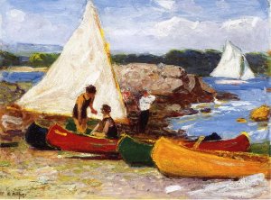 Main Product Photo of Canoes and Sailboats Painting by Edward Potthast