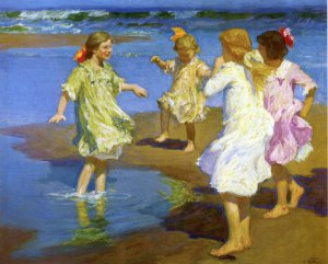 Girls at the Beach by Oil Painting Reproduction
