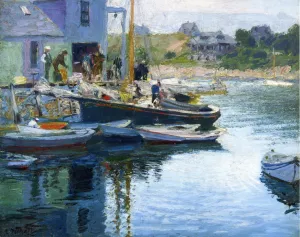 Gloucester Bay and Dock by Edward Potthast - Hand-Painted Oil Painting Reproduction
