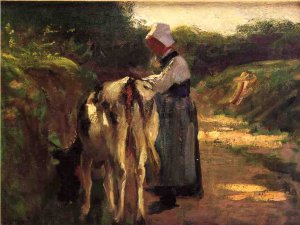 Grazing by the Roadside by Edward Potthast Oil Painting Reproduction