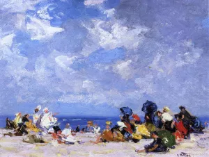 Sunday Afternoon at the Beach by Edward Potthast - Hand-Painted Oil Painting Reproduction