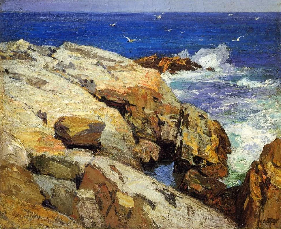 The Maine Coast by Edward Henry Potthast showing a rocky coastal landscape