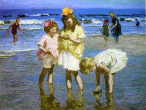 Main Product Photo of Three Girls at the Seashore Painting by Edward Potthast